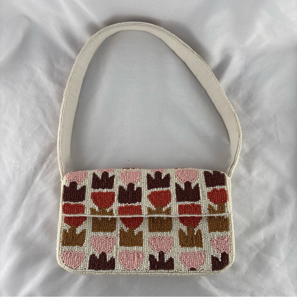 Anthropologie The Fiona Beaded Bag Floral Edition Retro Flower Purse